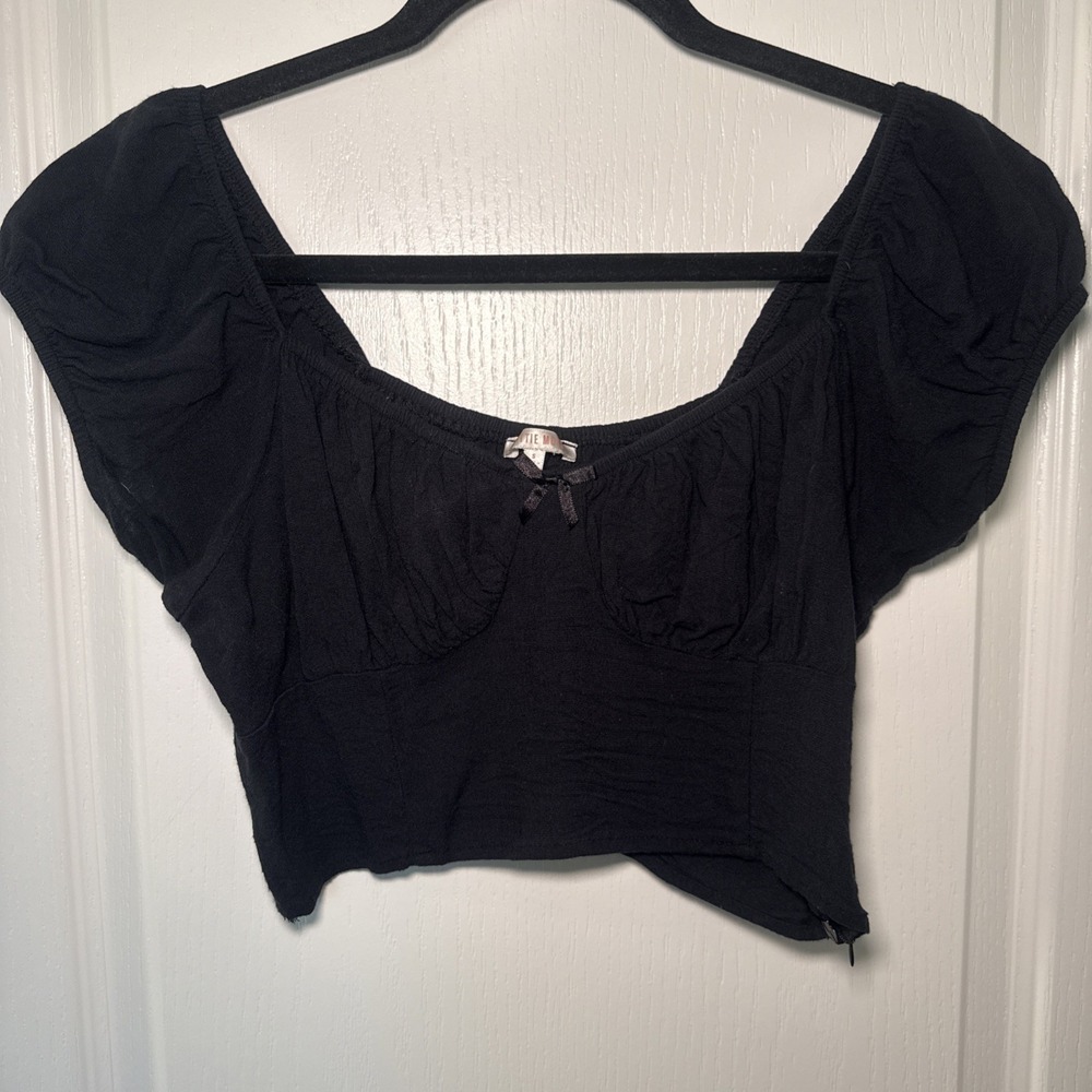 Lottie Moss PacSun Black Milkmaid Crop Top Cap Sleeve Sweetheart Coquette Y2K S